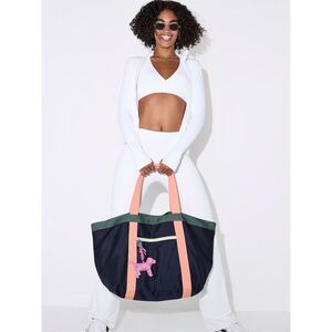 NWT Victoria’s Secret PINK Weekender Canvas Travel Beach Navy Coral Tote Bag